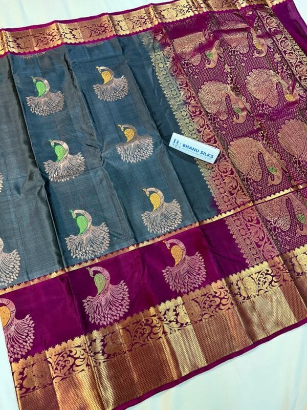 Kanchi Pattu Peacock Buti Design Saree
