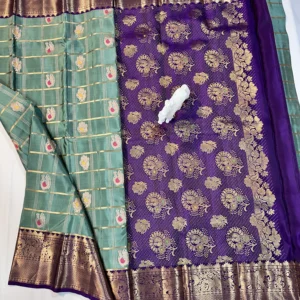 Kanchi Pattu Equal Checks Meena Buta Saree