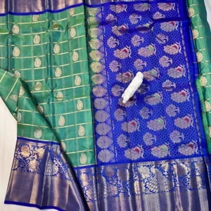 Kanchi Pattu Equal Checks Meena Buta Saree