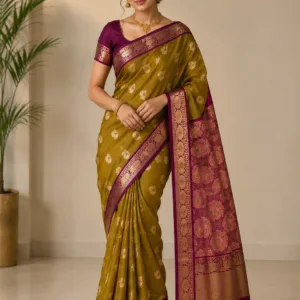 Kanchi Pattu Equal Border Meena Buti Saree